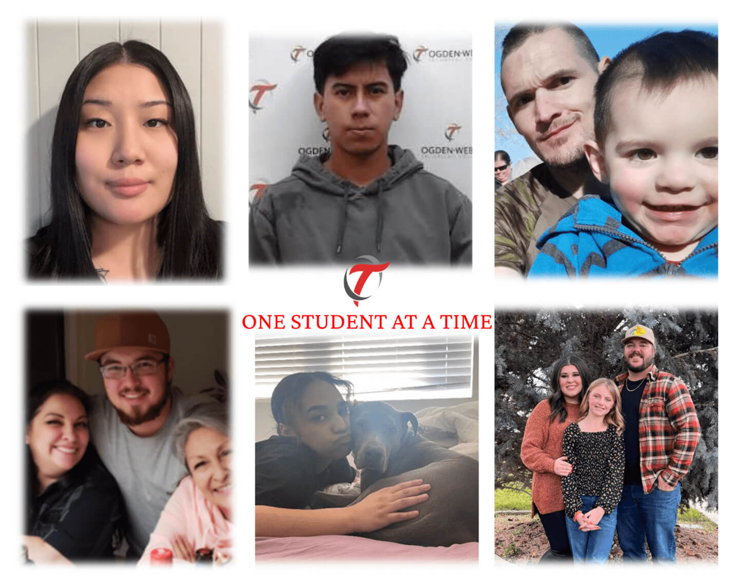 'One student at a time' motto surrounded by OTECH students helped