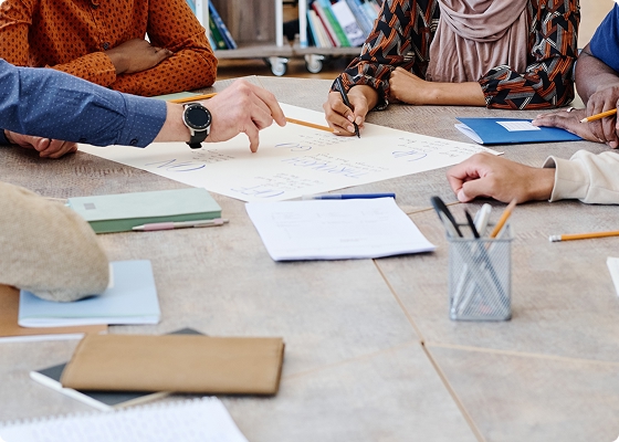 students working at a desk