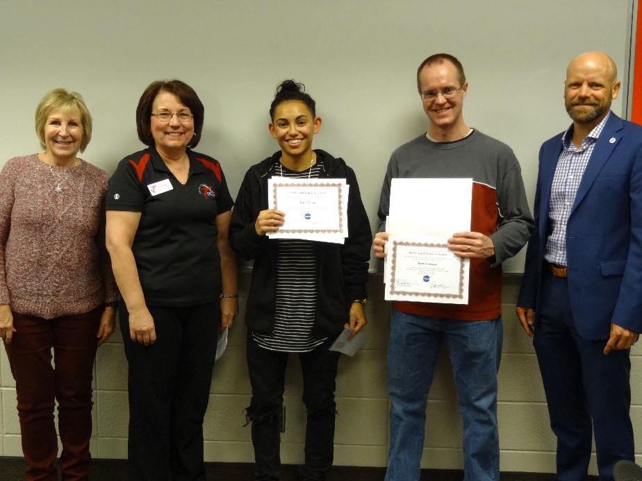 - Ogden Weber Technical College Jan Burton, Financial Aid manager, Judi Elmer, instructor, Emily Zepeda, award recipient, Brett Osmonson, award recipient, and Tyler Call, vice president for college services.